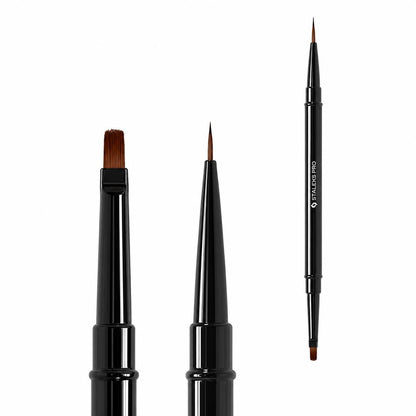 Pinceau double embout STALEKS PRO EXPERT NBE-01/04 avec pinceau gel ovale 7 mm et liner 7 mm pour application de gel et nail art professionnel