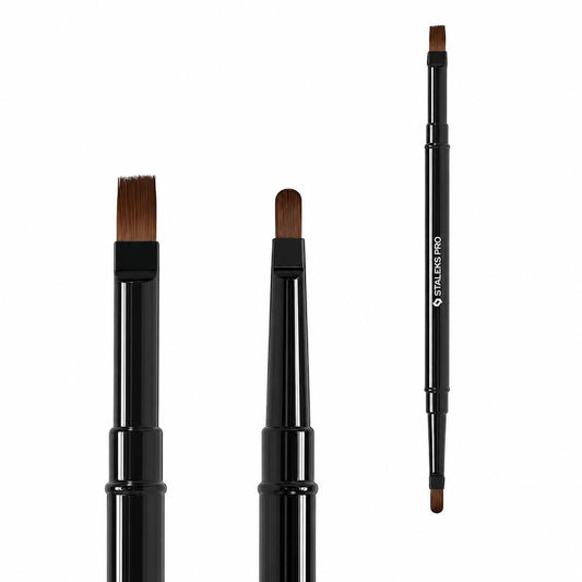 Pinceau double embout STALEKS PRO EXPERT NBE-04/08 avec pinceau ovale 4 x 7 mm et pinceau droit 6 x 10 mm pour application professionnelle de gel UV