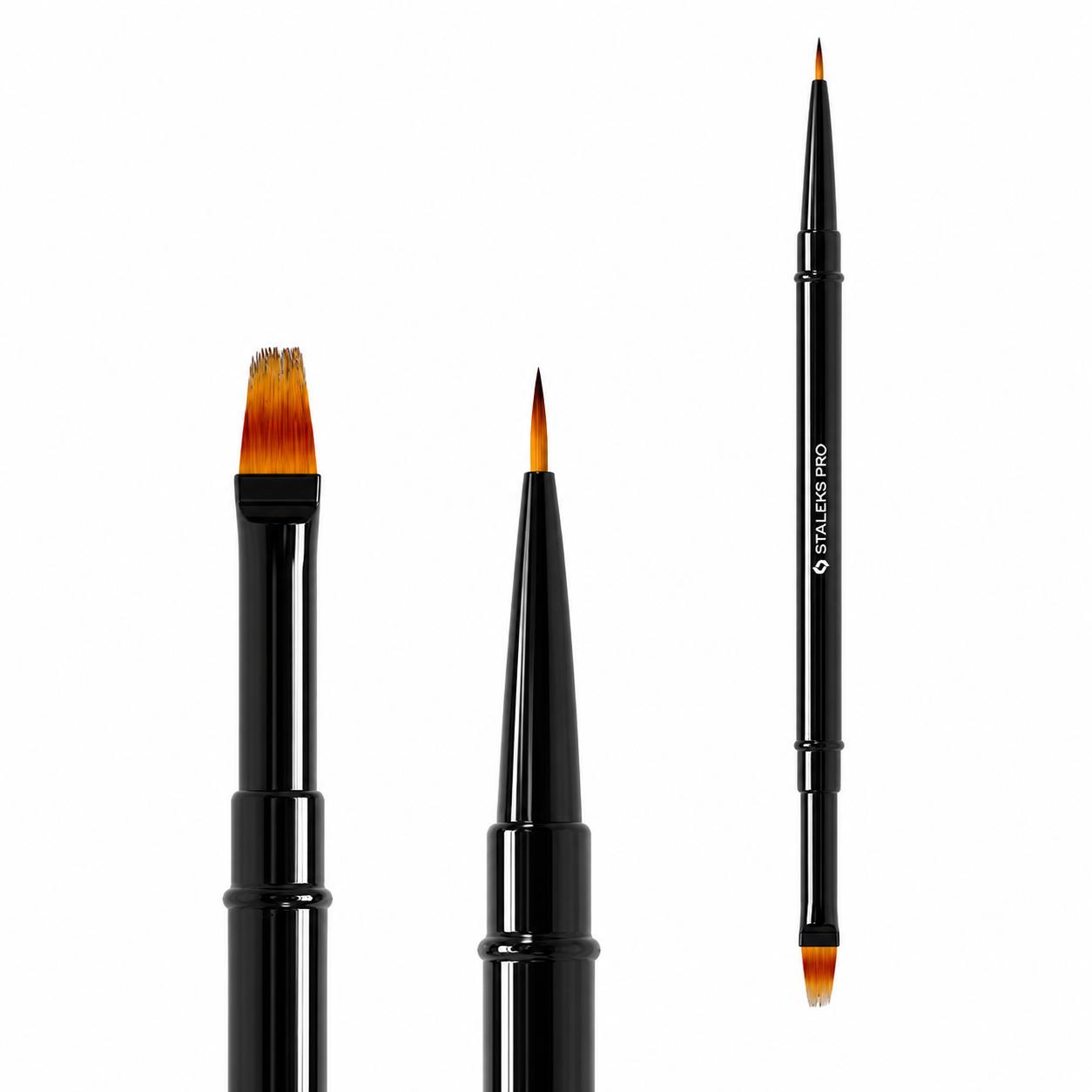 Pinceau double embout STALEKS PRO EXPERT NBE-01/07 avec liner 7 mm et pinceau dégradé 11 mm pour nail art, effets ombrés et dégradés professionnels