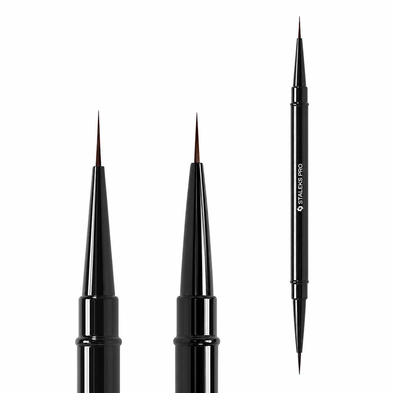 Pinceau double embout liner STALEKS PRO EXPERT NBE-01/03 avec pointes de 7 mm et 10 mm pour nail art, lignes fines et french manucure professionnelle