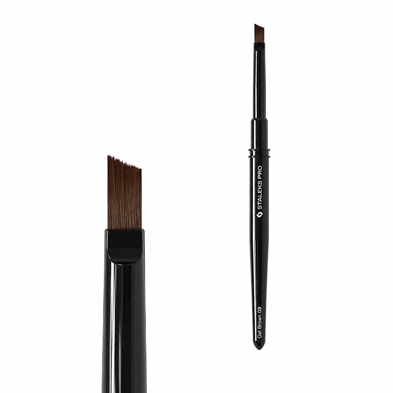 Pinceau gel biseauté STALEKS PRO EXPERT NBE-09 avec fibres synthétiques 6 x 9 mm pour application précise de gel UV et polygel sous cuticule
