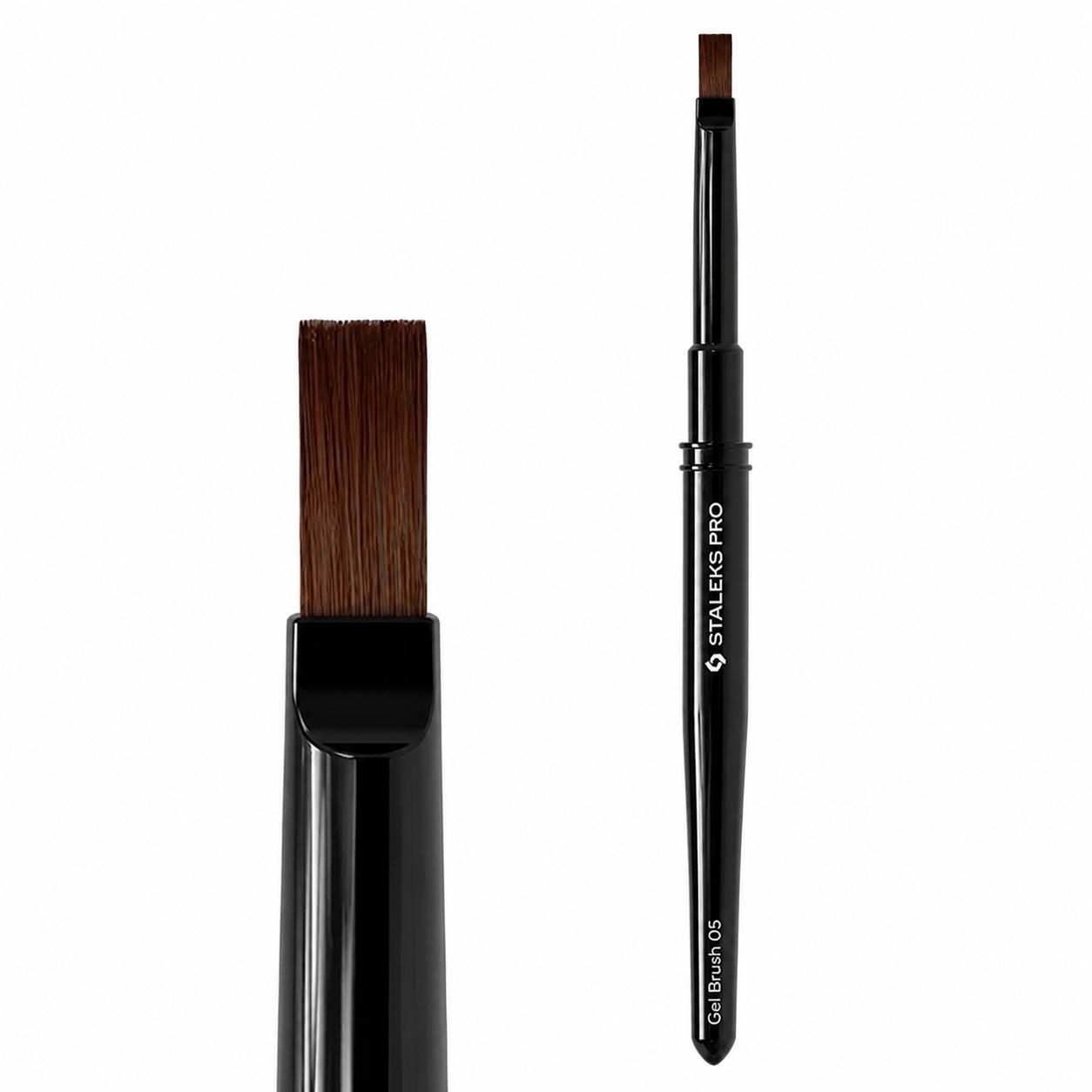 Pinceau gel droit STALEKS PRO EXPERT NBE-05 avec fibres synthétiques 5 x 8,5 mm pour application de gel UV, polygel et modelage des ongles
