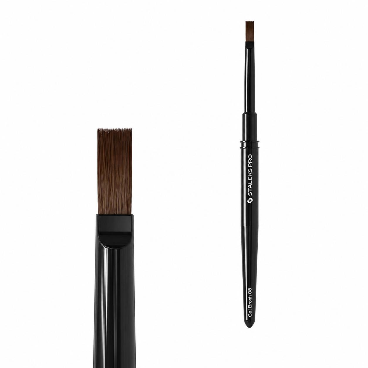 Pinceau gel droit STALEKS PRO EXPERT NBE-08 avec fibres synthétiques 6 x 10 mm pour application de gel UV, polygel et modelage professionnel des ongles