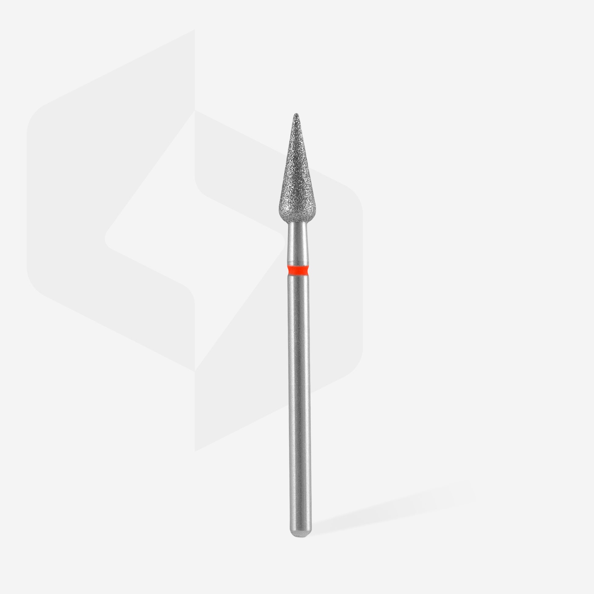 Fraise diamantée STALEKS PRO EXPERT FA100R040/12, poire pointue rouge 4 mm. Idéale pour cuticules, sillons latéraux, fissures et callosités.