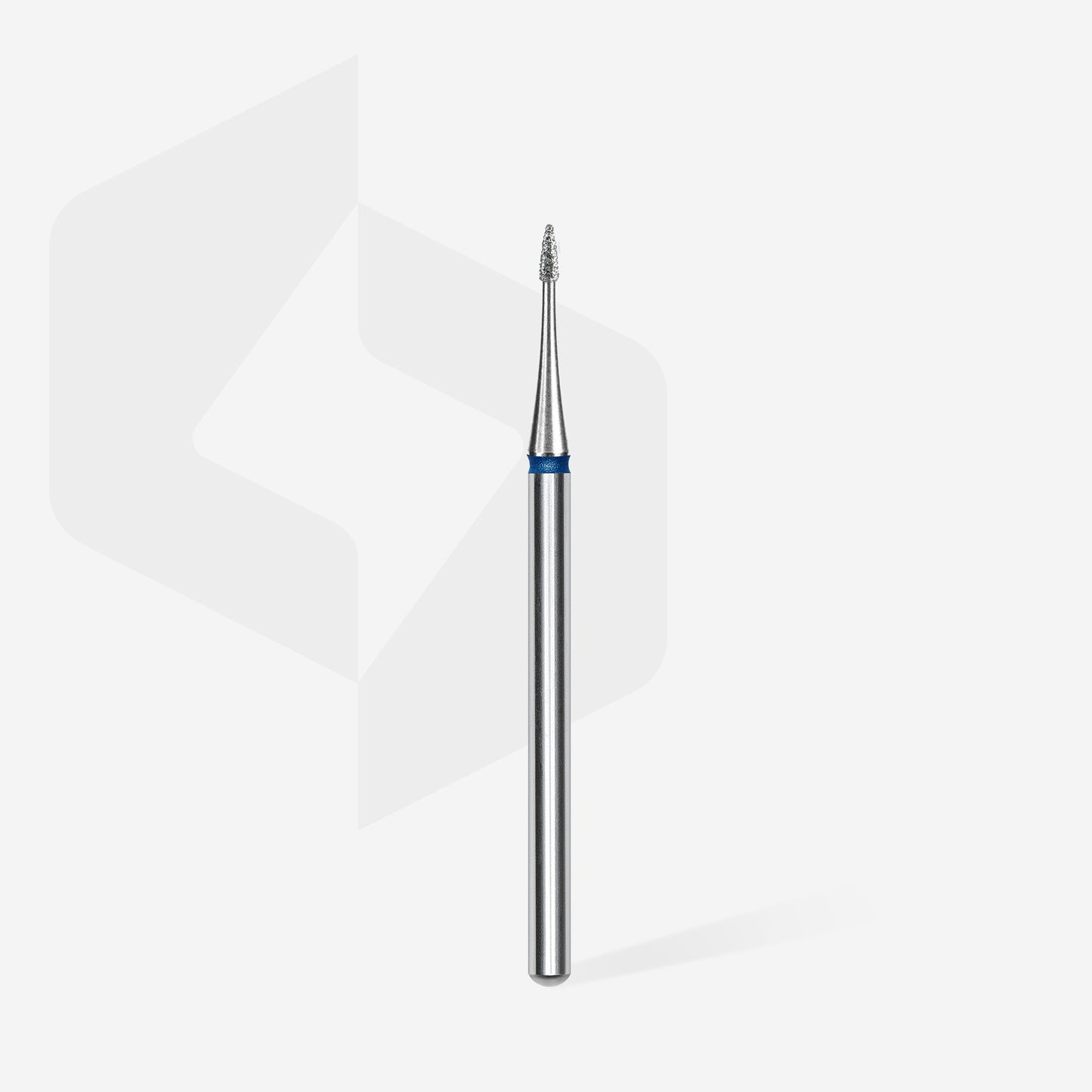 Fraise diamantée STALEKS EXPERT FA12B010/3 forme flamme mini 1 mm avec abrasivité moyenne bleue pour le travail de la cuticule et les finitions de précision en manucure professionnelle.