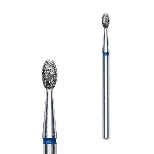 Fraise diamantée STALEKS EXPERT FA130B025/5 forme olive bleue 2,5 mm pour le traitement des cuticules, replis latéraux, fissures et callosités en manucure et pédicure professionnelles.
