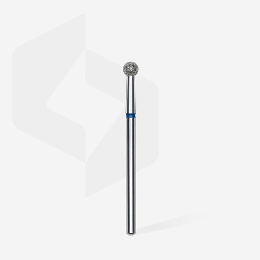 Fraise diamantée boule STALEKS PRO EXPERT FA01B035 diamètre 3,5 mm avec abrasivité moyenne bleue pour le traitement professionnel de la cuticule et les soins de pédicure.