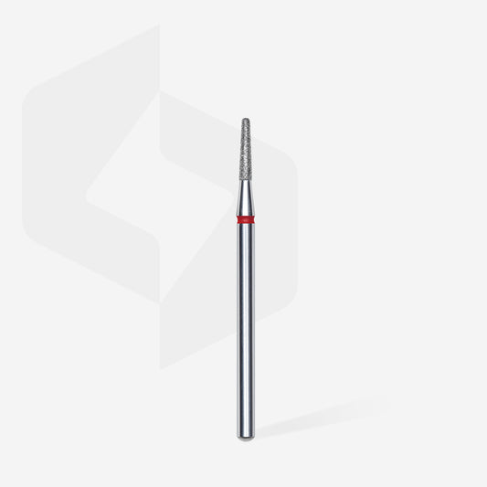Fraise diamantée cône tronqué STALEKS PRO EXPERT FA70R018/8 diamètre 1,8 mm avec abrasivité fine rouge pour la manucure et la pédicure professionnelles.