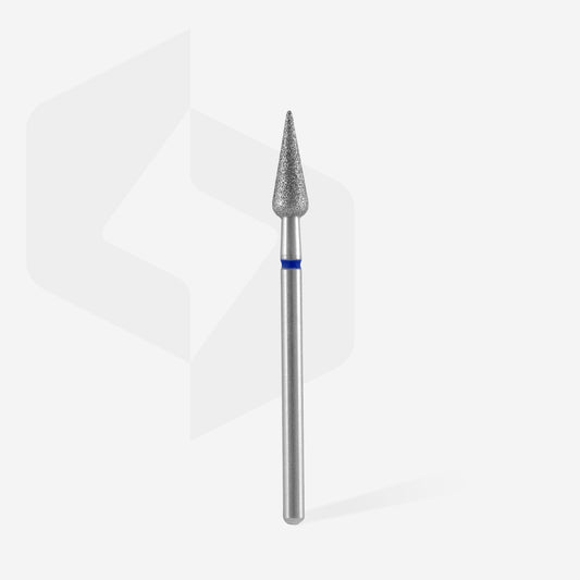 Fraise diamantée STALEKS PRO EXPERT FA100B040/12 poire pointue bleue 4 mm pour la manucure et la pédicure professionnelles, adaptée au traitement des cuticules, replis latéraux, fissures et callosités.