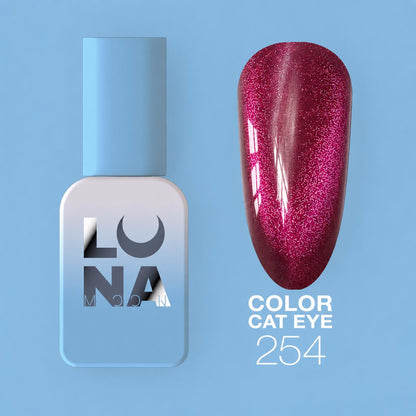 Vernis semi-permanent Color Cat Eye №254 avec effet œil de chat magnétique et base vitrail translucide pour nail art professionnel.