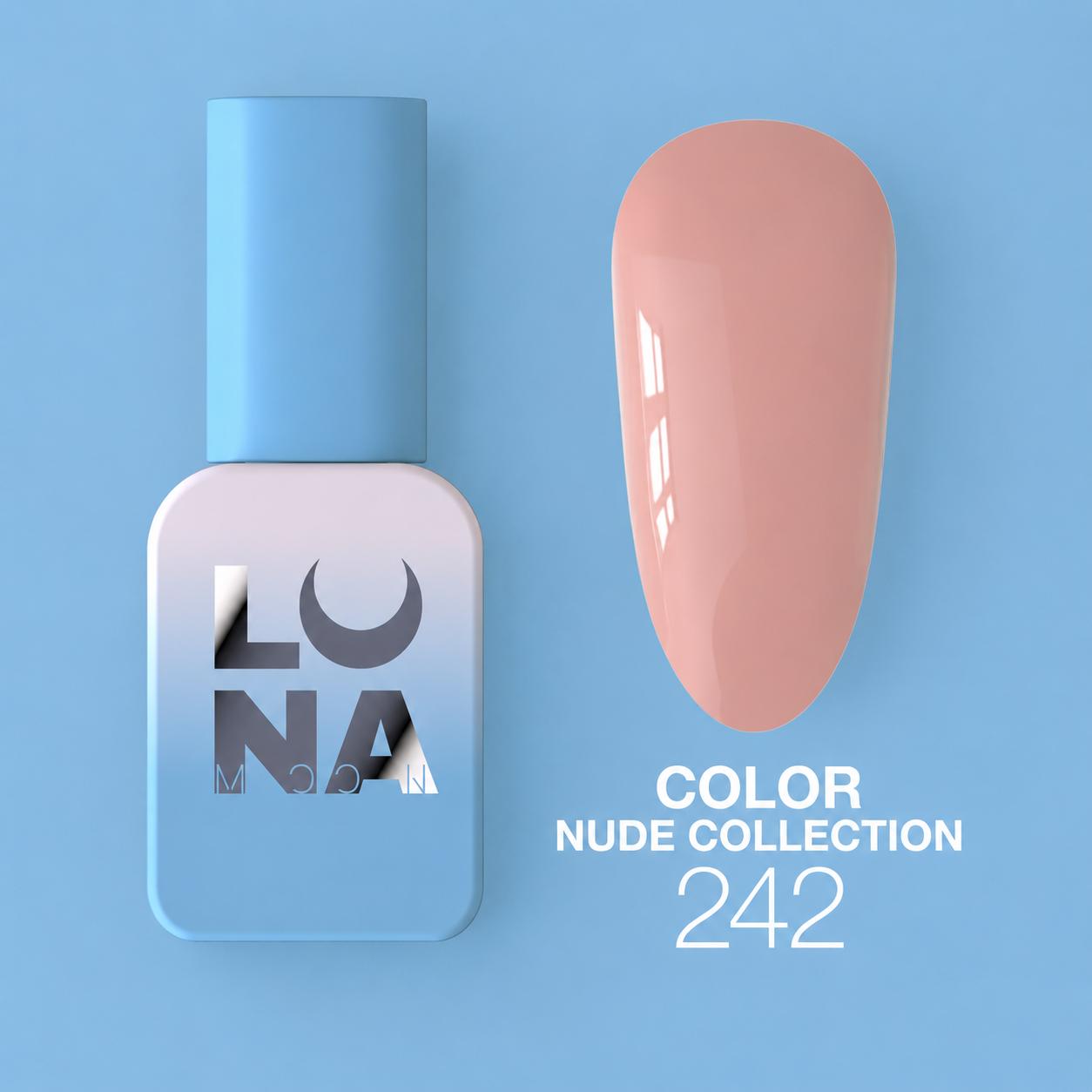 Vernis semi-permanent Color №242 hautement pigmenté avec texture auto-égalisante et finition brillante pour manucure professionnelle.