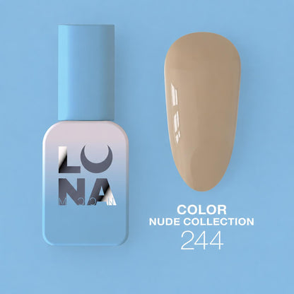 Vernis semi-permanent Color №244 hautement pigmenté avec texture auto-égalisante et finition brillante pour manucure professionnelle.